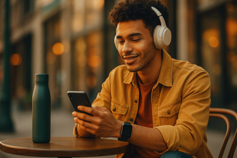 persona joven usando varios gadgets modernos